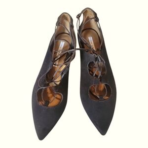 & Other Stories Elegant Black Lace-Up Suede Women's Pointed Toes Ballet Flats 38